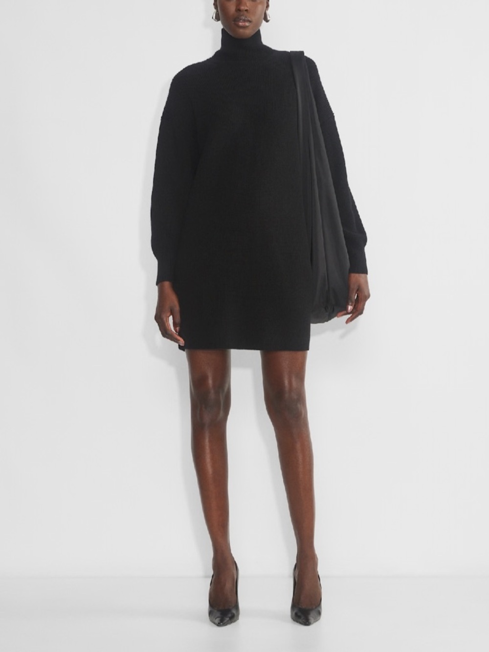 Aritzia Babaton Maclean Merino Wool Black Turtleneck Longline Sweater Dress NWT